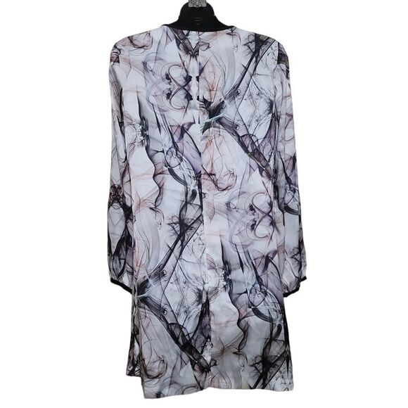 Zara Abstract Print Sheath Dress black Cream Pink Mini Long Sleeves Sz Small - Picture 5 of 6